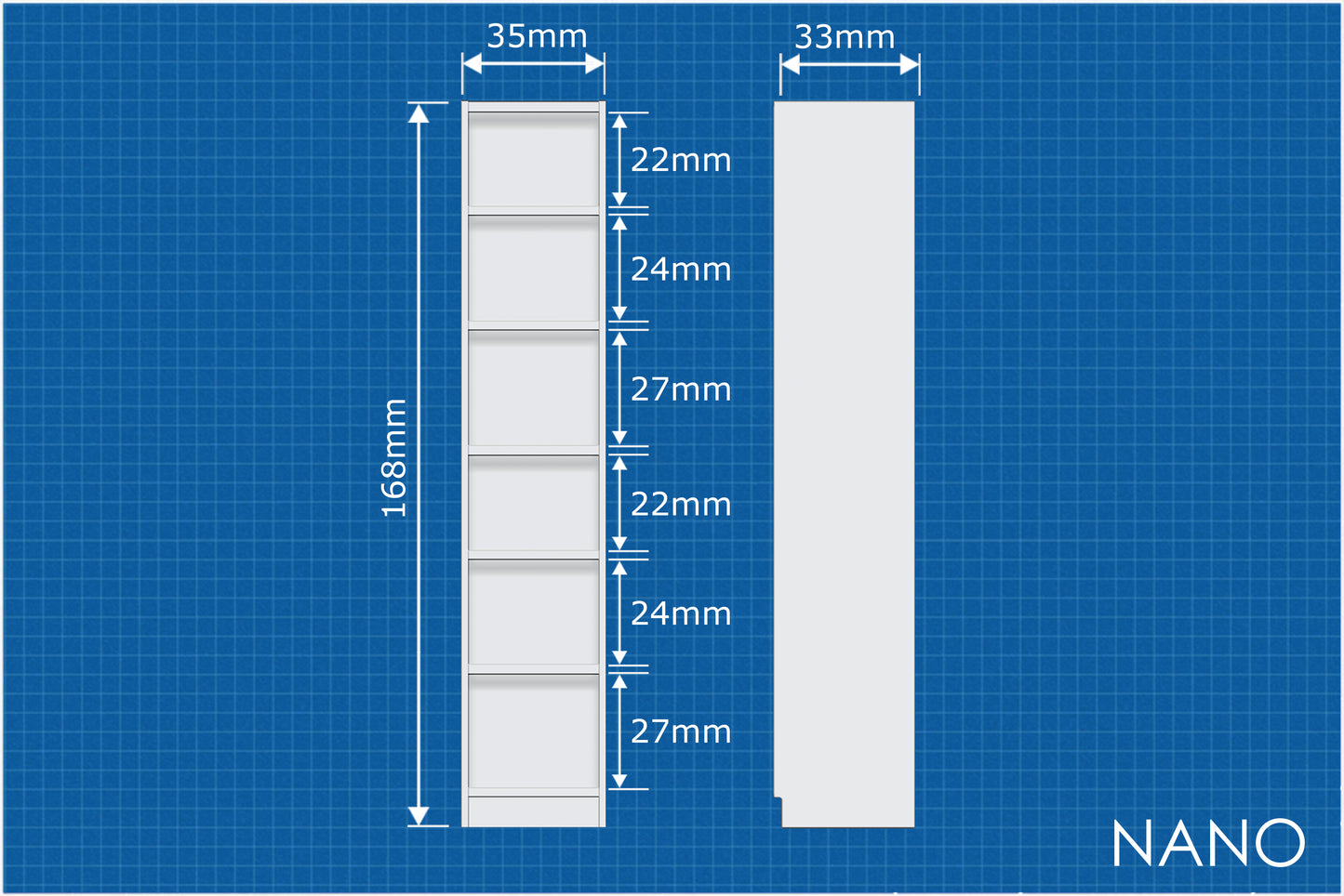 Jimmy Bookcase Slim, 1:12 Scale, Flat pack, dollhouse, miniature